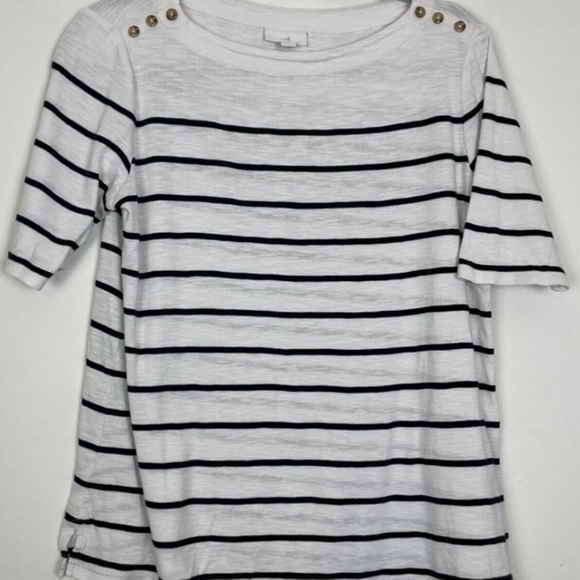2x J Jill short sleeve striped navy and white shirt - Picture 2 of 2